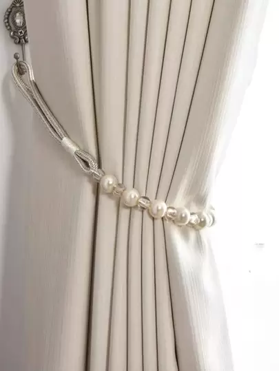 2入組人造珍珠裝飾窗簾繫帶現代塑料窗簾帶繫帶適合家用