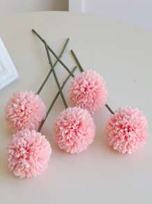 2pcs/5pcs Artificial Silk Ball Chrysanthemum Flower Arrangements For Wedding, Home, Kitchen, Garden, Party Decor - Pink - View 2