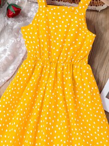 SHEIN 少女紋身裹心形剪裁肩帶裝扣連身裙和配件帽子