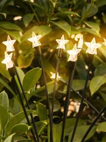 1pc Plastic Solar Lawn Lamp, Star Design Solar Pathway Light For Outdoor Garden Decor - Yellow - View 5