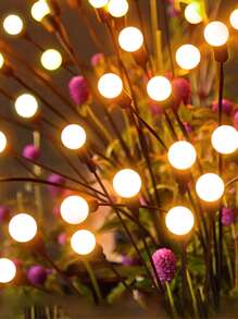 1pc 6L/8L/10L 70cm High Warm Color Firefly Round Ball Solar Powered Lights, Constant On + Flashing, Christmas Firefly Solar Powered Decorative Ground Lights, Outdoor Solar Powered Decorative Lights, Garden Christmas Solar Lights, Yard Firefly Lights, Fairy Lights, Holiday Decor Solar Powered LED Lights, Home Decor Solar Lights, Outdoor Party Solar Powered Ground LED Lights, Camping Lights - Yellow - View 2