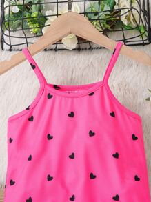 SHEIN 小女童愛心圖案吊帶連體短褲 - 玫紅色 - 查看 3