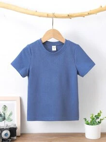 Toddler Boys Solid Ribbed Knit Tee - Blue - View 1