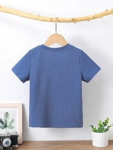 Toddler Boys Solid Ribbed Knit Tee - Blue - View 2