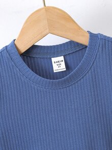 Toddler Boys Solid Ribbed Knit Tee - Blue - View 3