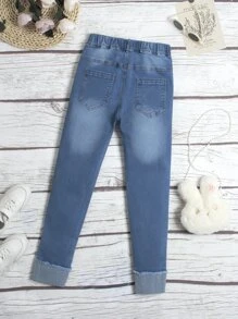 Quần jean thêu thỏ Tween Girl - Rửa trung bình - Xem 2