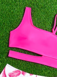 SHEIN Teen Girls Random Tropical Print Cut Out Bikini Set Summer Beach - Multicolor - View 3