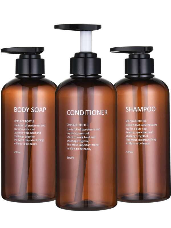3pcs/Set 500ML PET Lotion Dispenser, Modern Slogan Graphic Bathroom Soap Dispenser For Bathroom Home Bathroom Decor Fall Decor Back To School