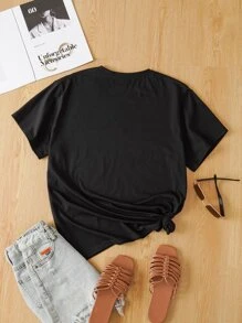 SHEIN LUNE 大碼心和彩虹印花T恤 - 黑色 - 查看 2