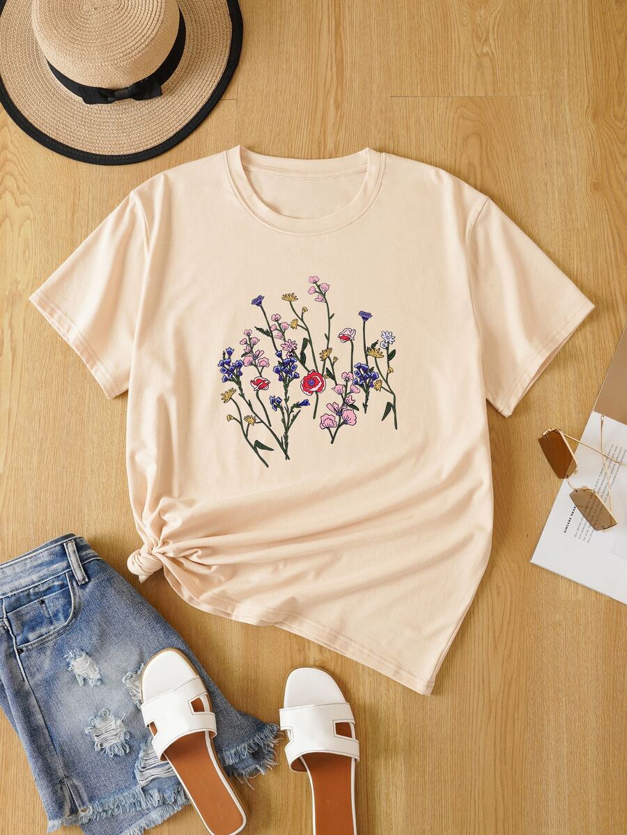 SHEIN LUNE Camiseta con estampado floral - Albaricoque - Ver 1