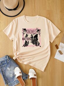 SHEIN Essnce Camiseta con estampado floral con mariposa - Albaricoque - Ver 1
