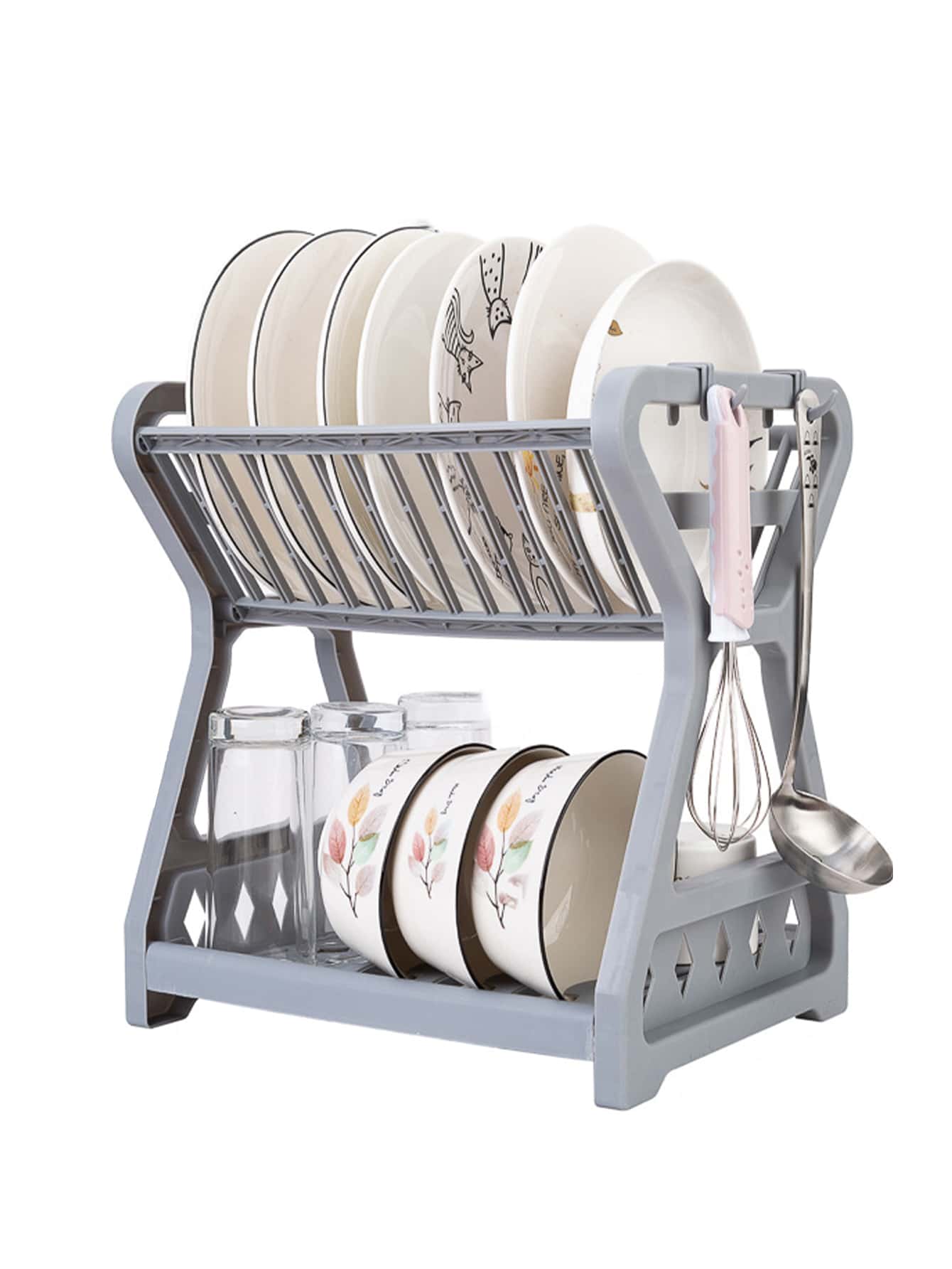 1pc PP Dish Rack, Modern Double Layer Dish Drying Rack For Kitchen - Grey - View 1