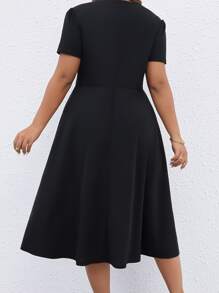 SHEIN Clasi Vestido unicolor fruncido delantero - Negro - Ver 2