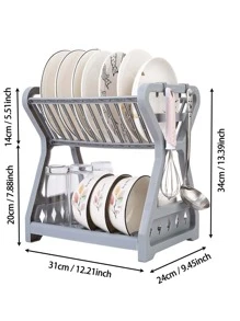 1pc PP Dish Rack, Modern Double Layer Dish Drying Rack For Kitchen - Grey - View 3