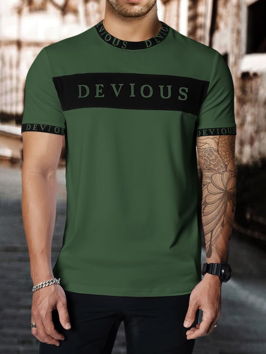 Manfinity Homme Áo thun & Áo lót Nam Khối Màu Lá thư Giải trí - xanh quân đội - Xem 1