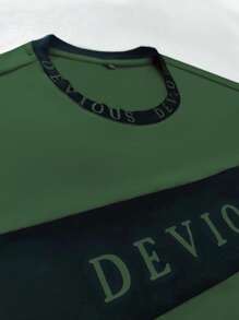 Manfinity Homme Áo thun & Áo lót Nam Khối Màu Lá thư Giải trí - xanh quân đội - Xem 3