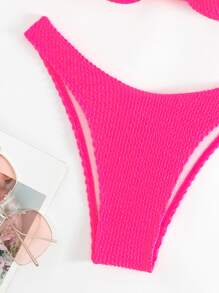 SHEIN Swim Summer Beach Textured Bikini Set Push Up Bikini Top & High Cut Bikini Bottom 2 Piece Bathing Suit - Hot Pink - View 5