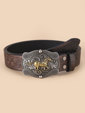 1入組女性馬裝飾幾何搭扣復古皮帶適用於衣物裝飾