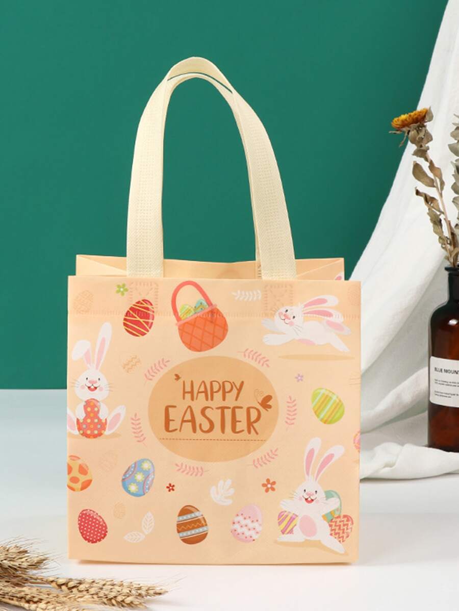 1入組無紡布禮品包裝袋復活節兔子和彩蛋圖案派對禮品包裝袋 - 卡其色 - 查看 1
