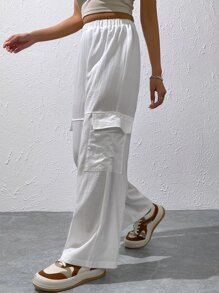 SHEIN EZwear 側翻蓋口袋工裝褲