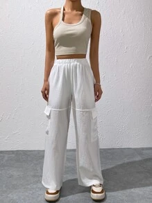 SHEIN EZwear 側翻蓋口袋工裝褲