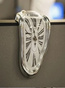 1pc Plastic Decoration Craft, Creative Clock Design Decoration Object For Living Room,Home Decor ,Room Decor Back To School School Supplies - Silver - View 4