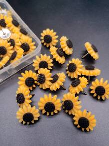 20 piezas chincheta con diseño de flores, alfiler creativo de decoración de girasol para oficina - Amarillo - Ver 1