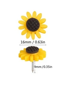 20 piezas chincheta con diseño de flores, alfiler creativo de decoración de girasol para oficina - Amarillo - Ver 2