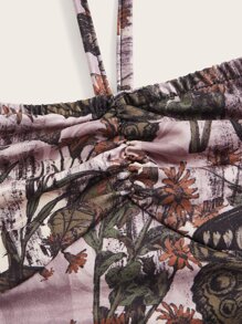 ROMWE Goth 蝴蝶圖案褶邊掛脖上衣 - 彩色 - 查看 3