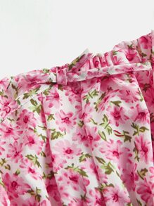 SHEIN 青少年女孩碎花胸部褶皺吊帶上衣和開衩短裙 - 彩色 - 查看 3