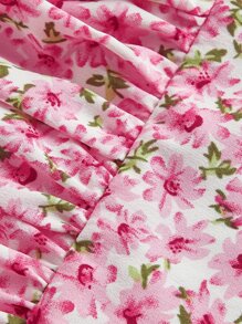 SHEIN 青少年女孩碎花胸部褶皺吊帶上衣和開衩短裙 - 彩色 - 查看 4