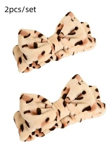 2 Chiếc Da Báo Nơ Trang Trí Băng Đô Tắm, Vải Dễ Thương Trang Điểm Mặt Băng Đô Cho Phòng Tắm - Nhiều màu - Xem 4