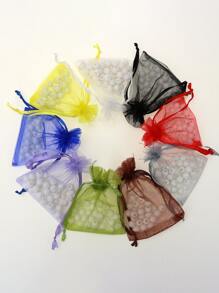 50入組混色網紗首飾類收納簡約風滌綸抽繩設計首飾袋適用於禮品 - 白色 - 查看 3