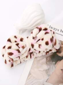 2pcs Leopard Print Bow Decor Bath Headband, Cute Fabric Facial Makeup Headband For Bathroom - Multicolor - View 1