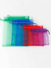 50入組混色網紗首飾類收納簡約風滌綸抽繩設計首飾袋適用於禮品 - 白色 - 查看 5