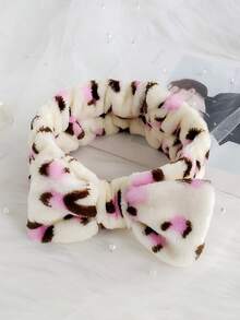 2pcs Leopard Print Bow Decor Bath Headband, Cute Fabric Facial Makeup Headband For Bathroom - Multicolor - View 4