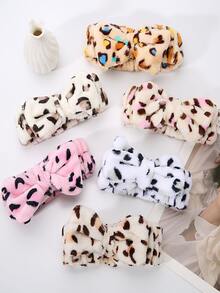 2pcs Leopard Print Bow Decor Bath Headband, Cute Fabric Facial Makeup Headband For Bathroom - Multicolor - View 5