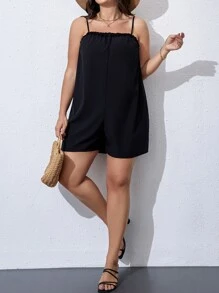 SHEIN Clasi 大碼素色吊帶連體短褲 - 黑色 - 查看 5