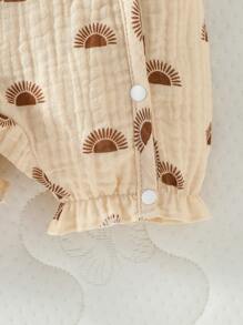 女婴童太陽印花前紐扣連身短褲 - 杏色 - 查看 3