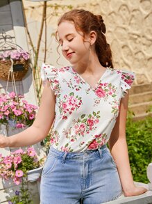 SHEIN Tops con gái Xù Hoa Giải trí - Nhiều màu - Xem 1