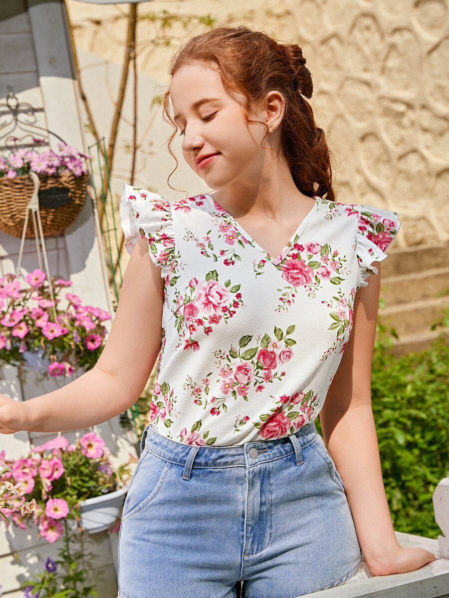 SHEIN Tops con gái Xù Hoa Giải trí - Nhiều màu - Xem 1