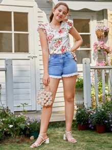 SHEIN Tops con gái Xù Hoa Giải trí - Nhiều màu - Xem 4