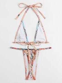 Swim SXY 夏日沙灘蛇紋印花領後三角比基尼套裝 - 彩色 - 查看 5