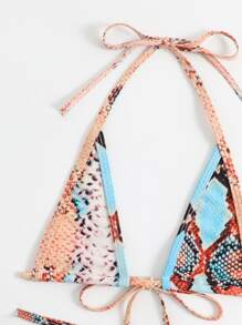 Swim SXY 夏日沙灘蛇紋印花領後三角比基尼套裝 - 彩色 - 查看 3