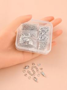 1盒DIY珠寶製作查找套件，包括鋅合金龍蝦爪扣鐵開口跳環和折疊壓接端和端鏈黃銅按扣和鋼絲守護者鉑金龍蝦扣DIY珠寶配件