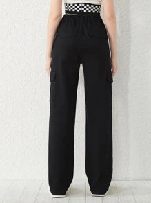 青少年女孩翻蓋口袋工裝牛仔褲