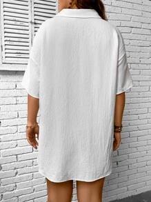 SHEIN VCAY Plus Drop Shoulder Button Front Shirt - White - View 2