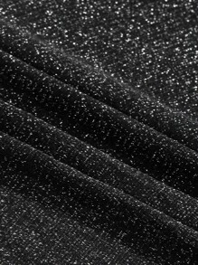 DAZY Áo lưới cắt phía trước lấp lánh không có áo ngực - màu đen - Xem 3