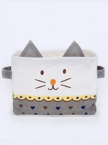 1pc Cat Pattern Storage Box, Cartoon Cute Polyester Container For Home - Grey - View 1
