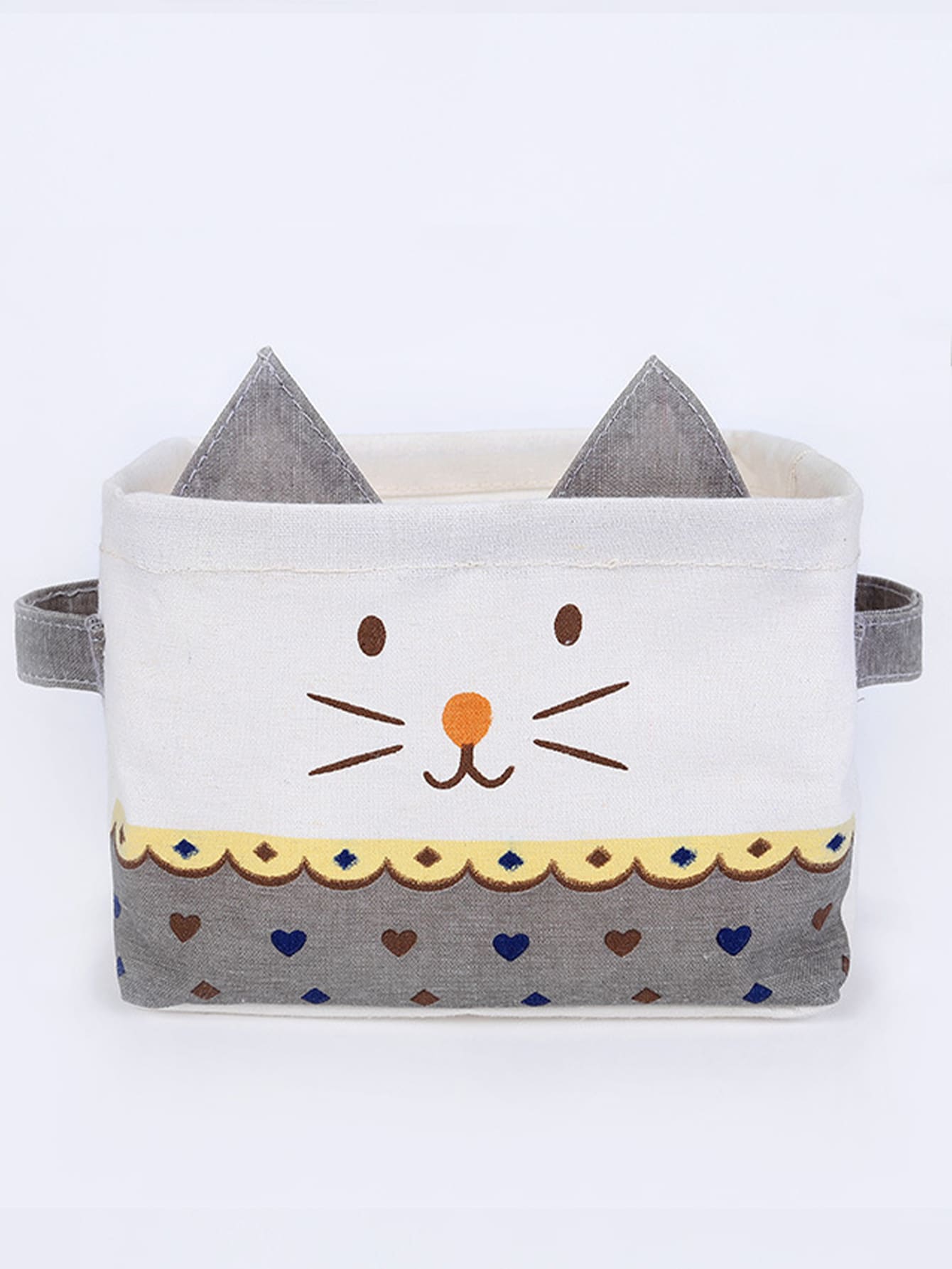 1pc Cat Pattern Storage Box, Cartoon Cute Polyester Container For Home - Grey - View 1